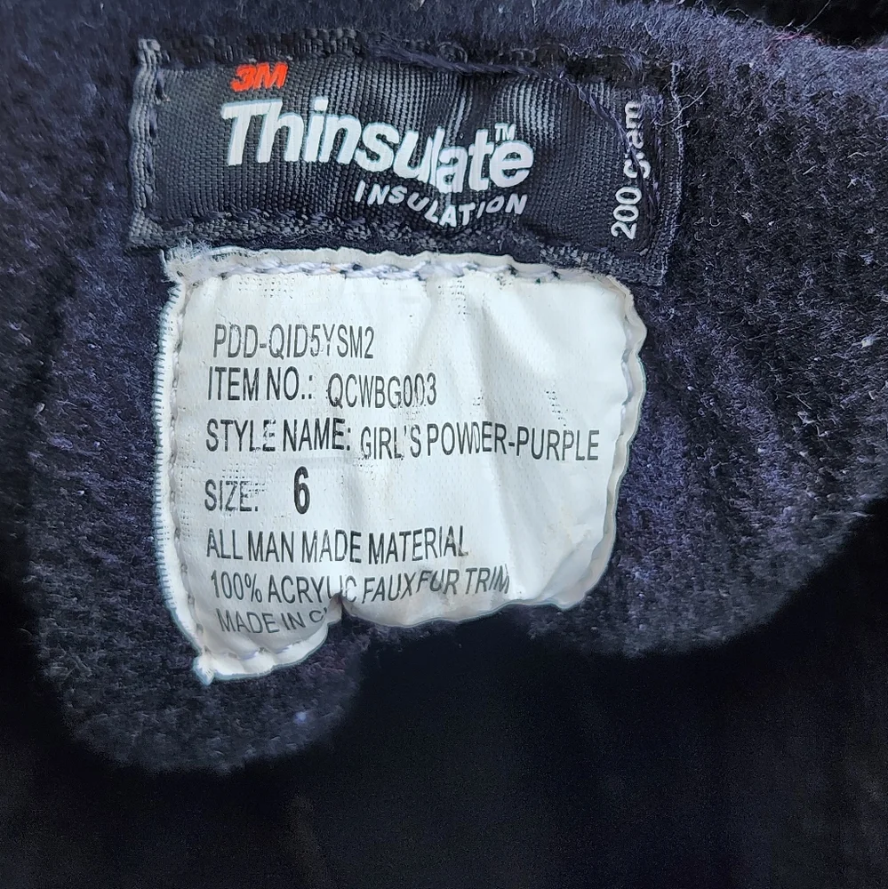 QUEST thinsulate girls winter snow/rain boots, size 6